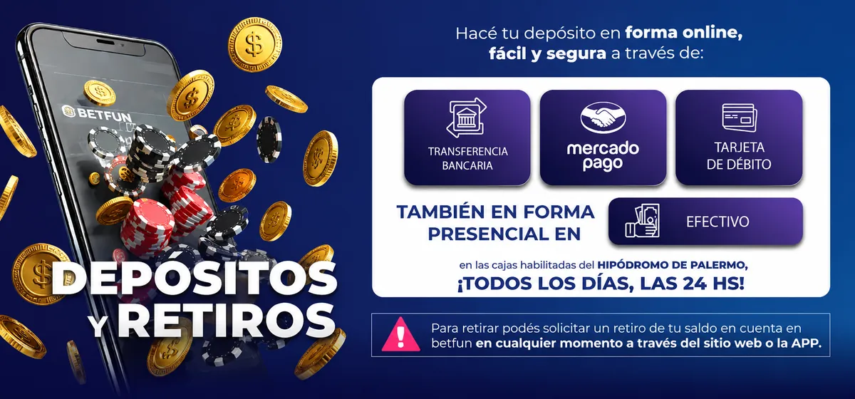 Depósitos y retiros en Betfun con Mercado Pago, transferencia y efectivo